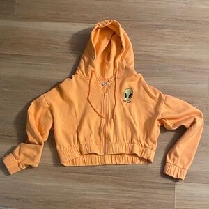 Orange Alien Cropped Embroidered Women's Hoodie